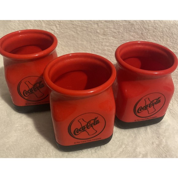 Vintage 3 Coca-Cola Red & Black Rugged Square Plastic Can Koozie Insulator - Picture 1 of 7
